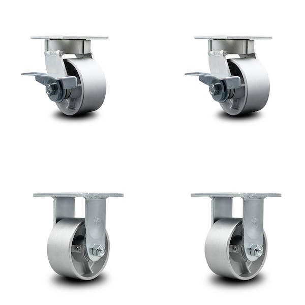 4 Inch Kingpinless Semi Steel Wheel Caster Brakes 2 Rigid, 2PK